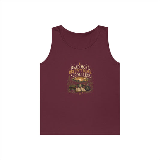 Reading Vibes Tank Top — "Read More Reflect More Scroll Less" Graphic