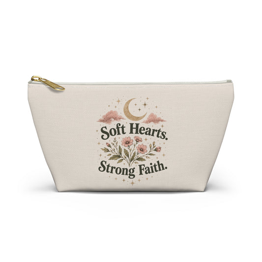 Accessory Pouch — "Soft Hearts, Strong Faith" Floral Cosmetic Bag