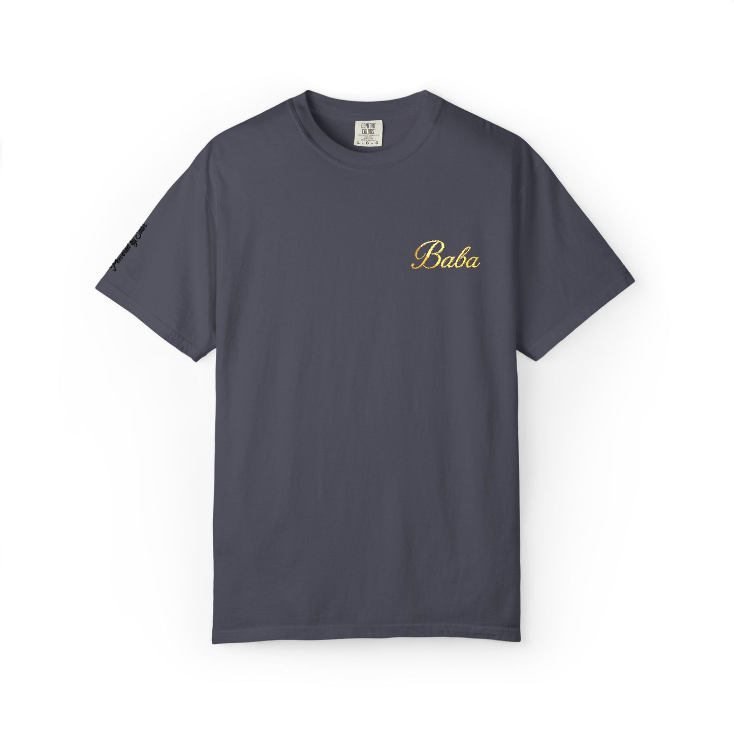 Embroidered gold "Baba" Script Chest T-shirt