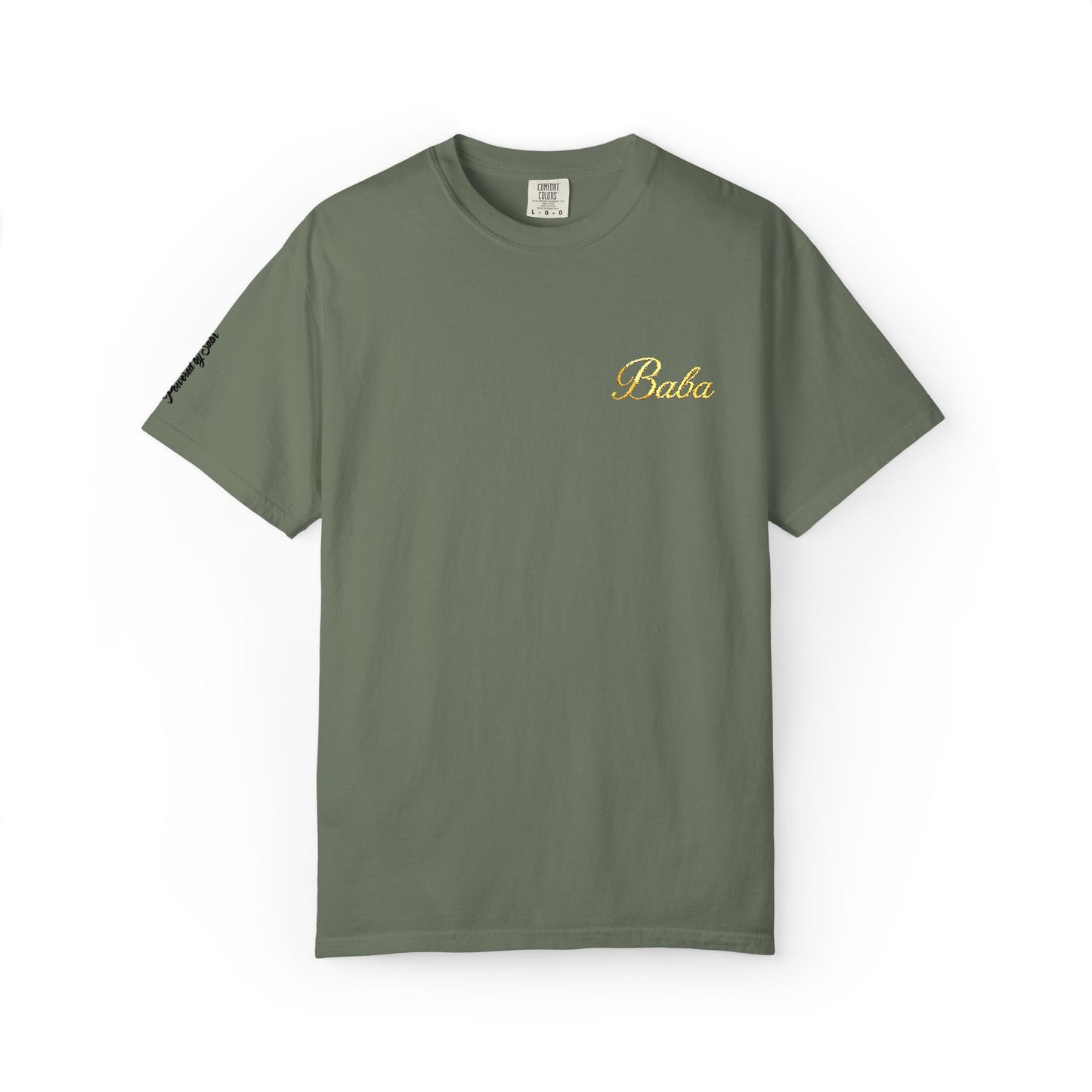 Embroidered gold "Baba" Script Chest T-shirt