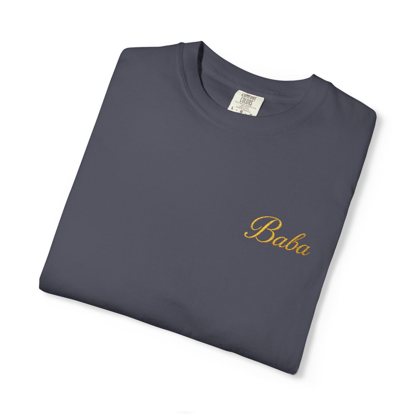 Embroidered gold "Baba" Script Chest T-shirt