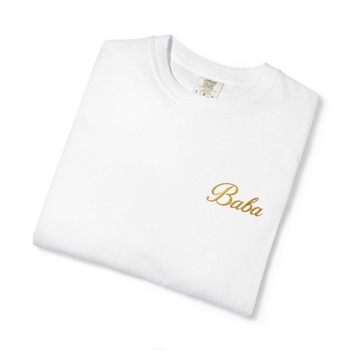 Embroidered gold "Baba" Script Chest T-shirt