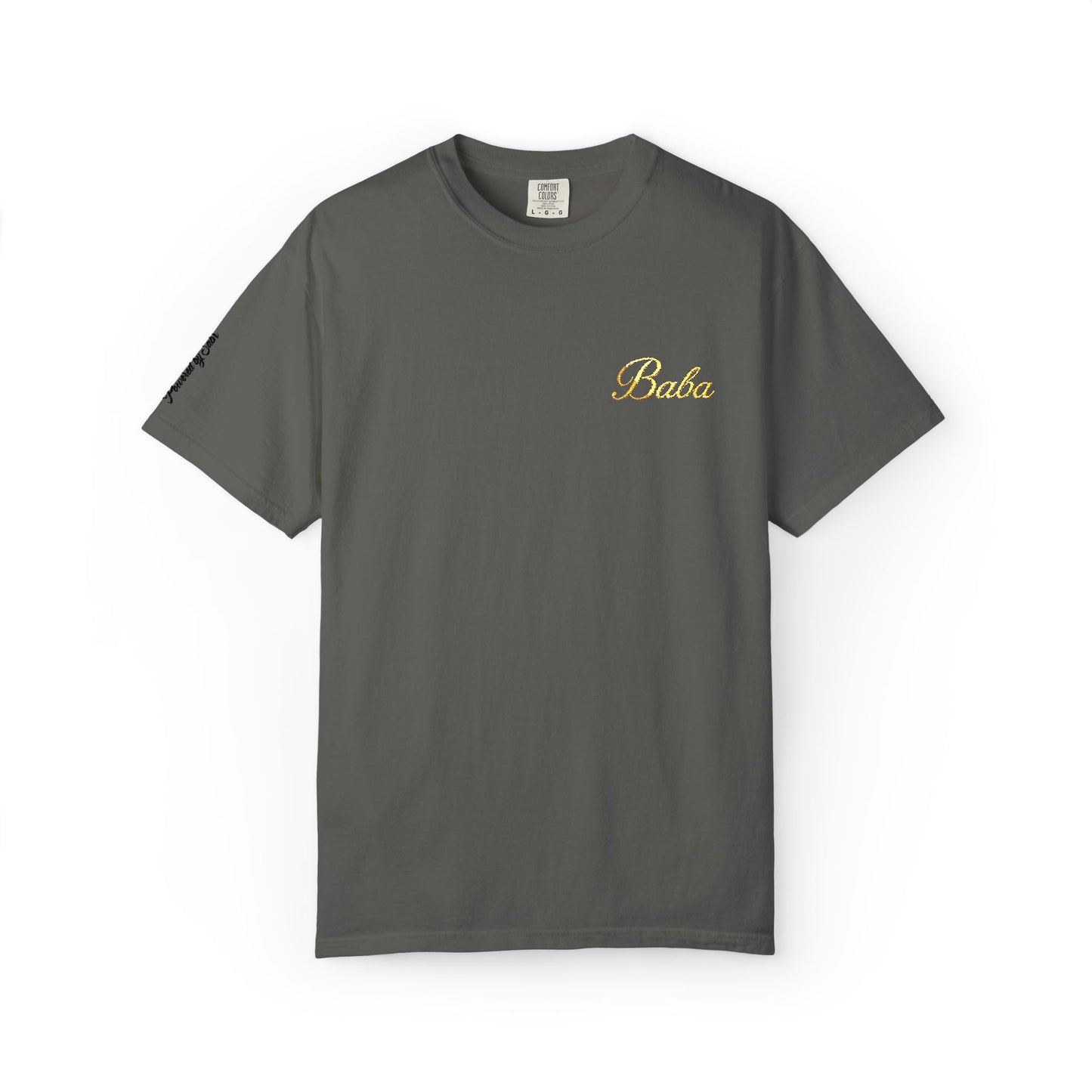 Embroidered gold "Baba" Script Chest T-shirt