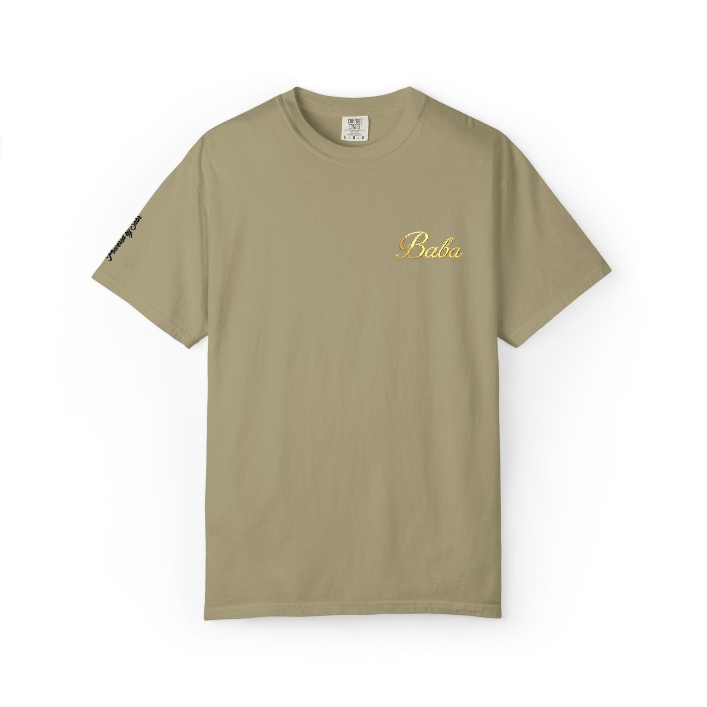 Embroidered gold "Baba" Script Chest T-shirt