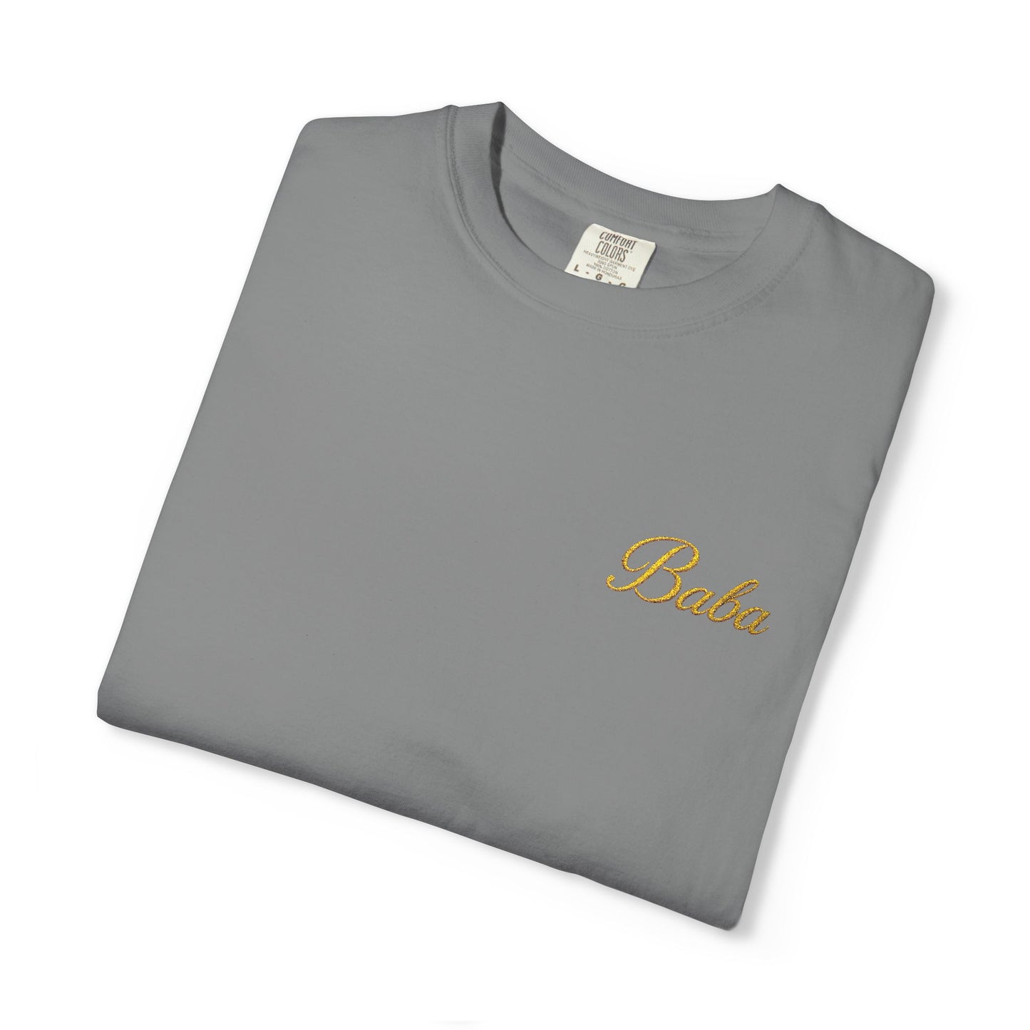 Embroidered gold "Baba" Script Chest T-shirt