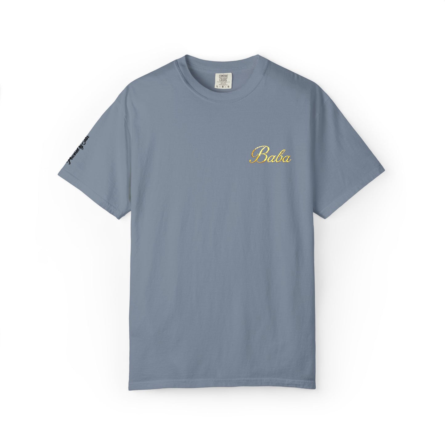 Embroidered gold "Baba" Script Chest T-shirt
