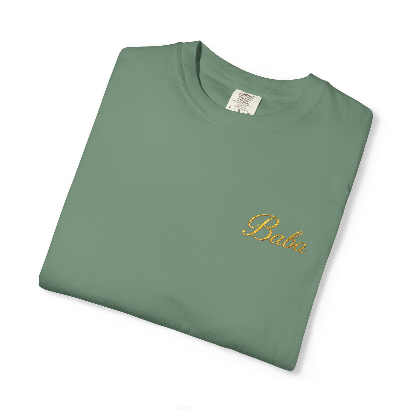 Embroidered gold "Baba" Script Chest T-shirt