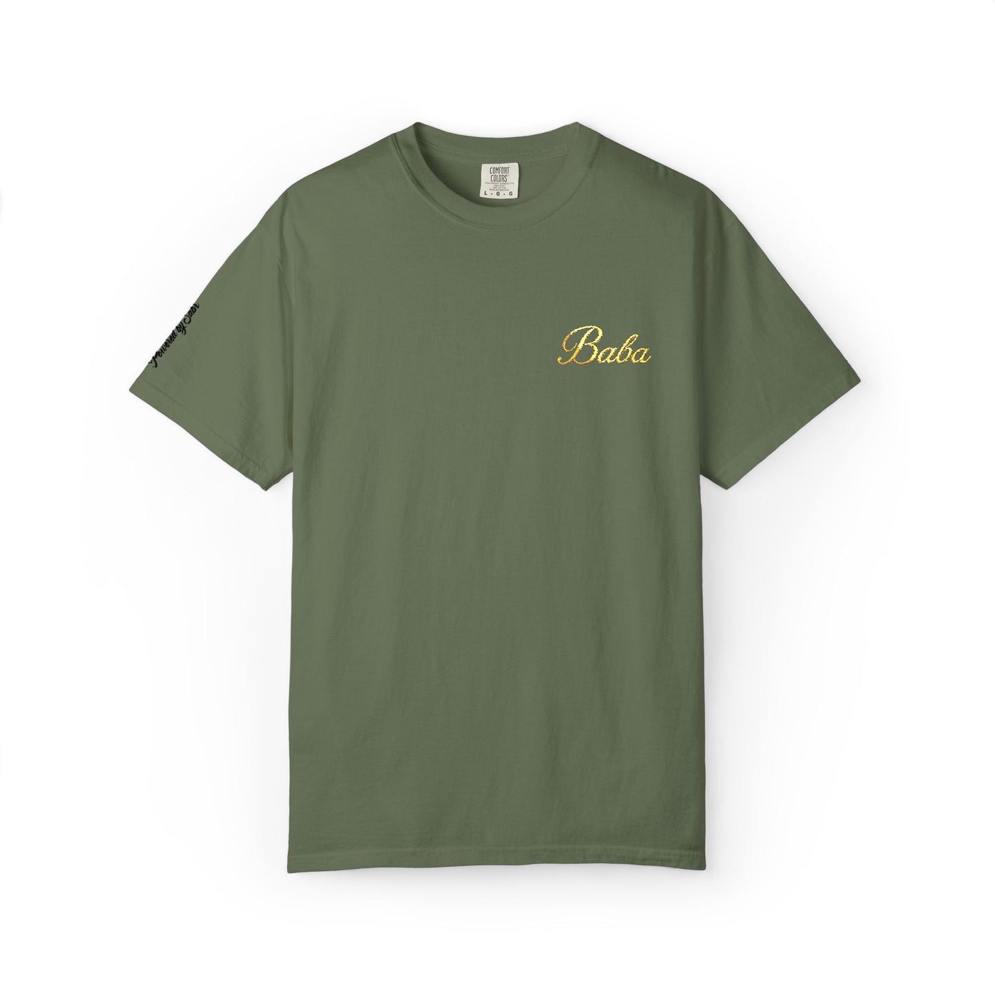 Embroidered gold "Baba" Script Chest T-shirt