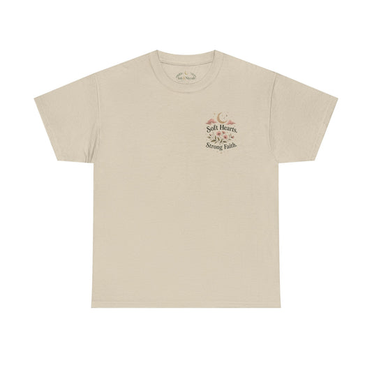 Soft Hearts Strong Faith Tee — Inspirational Floral Moon Graphic T-Shirt