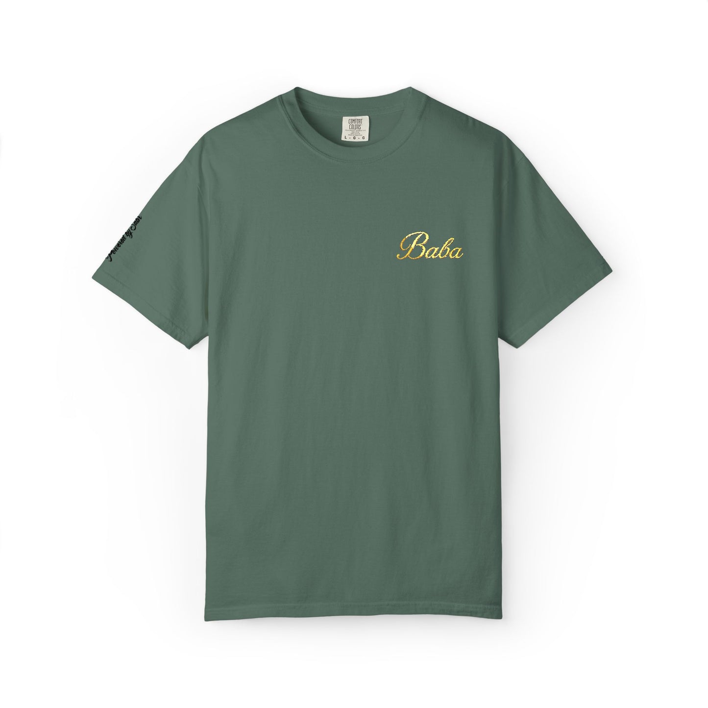 Embroidered gold "Baba" Script Chest T-shirt