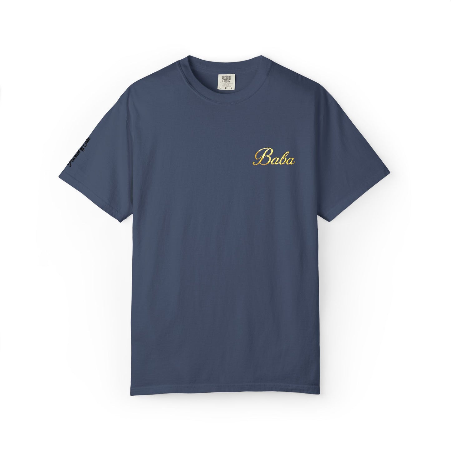Embroidered gold "Baba" Script Chest T-shirt