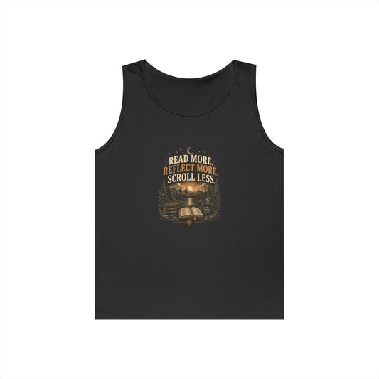 Reading Vibes Tank Top — "Read More Reflect More Scroll Less" Graphic