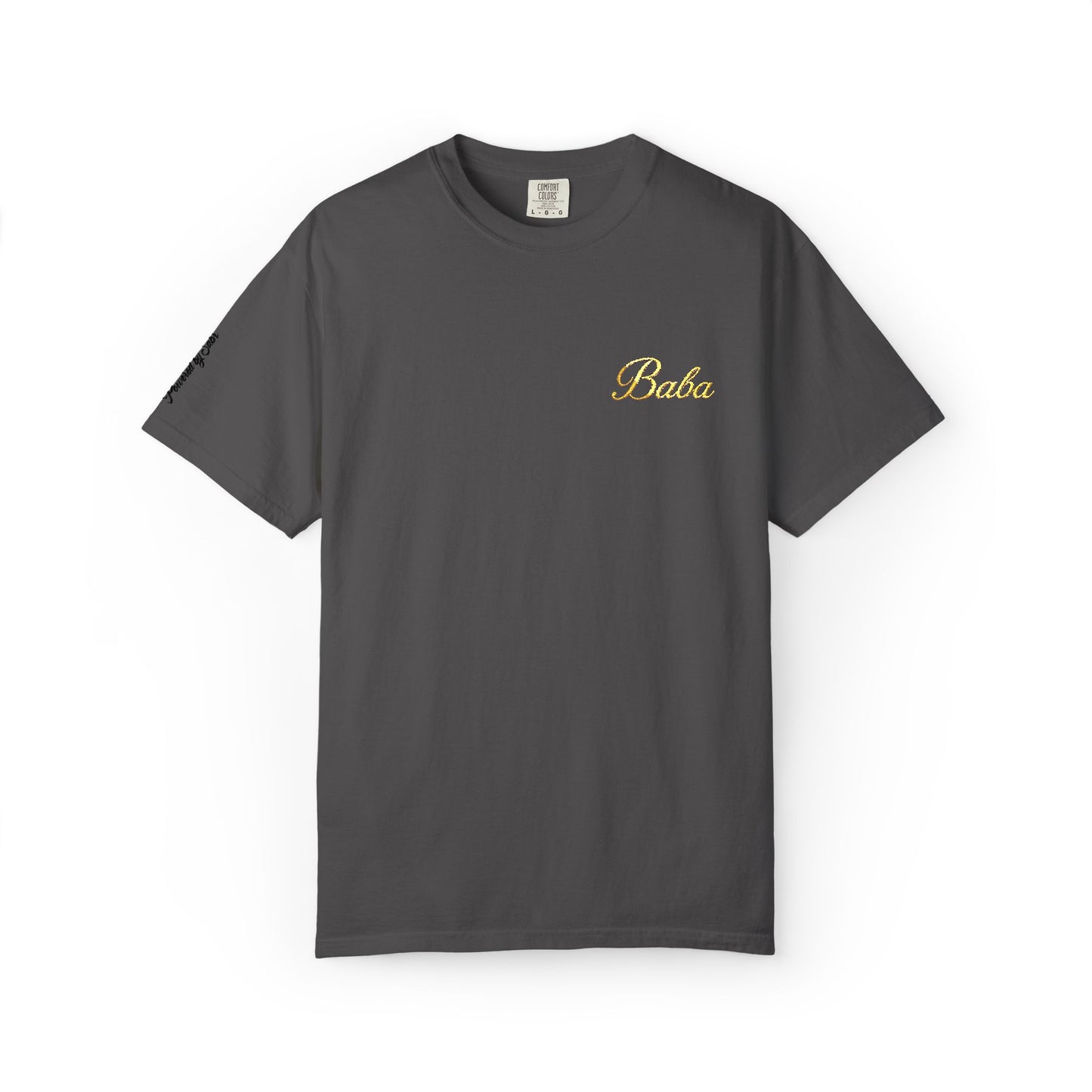 Embroidered gold "Baba" Script Chest T-shirt