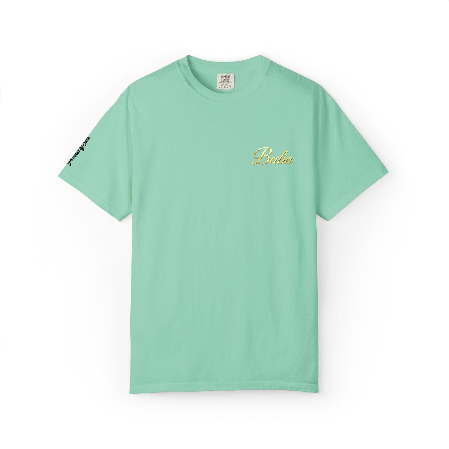 Embroidered gold "Baba" Script Chest T-shirt