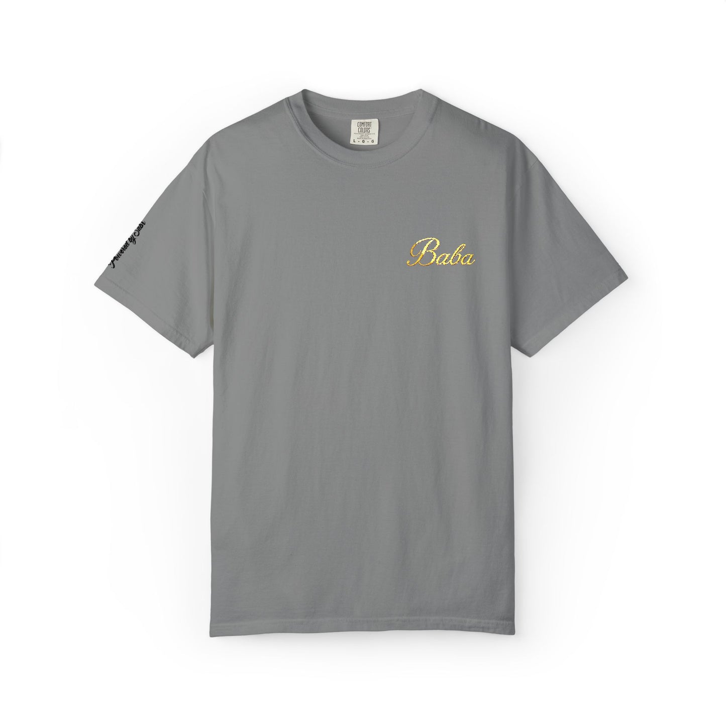 Embroidered gold "Baba" Script Chest T-shirt