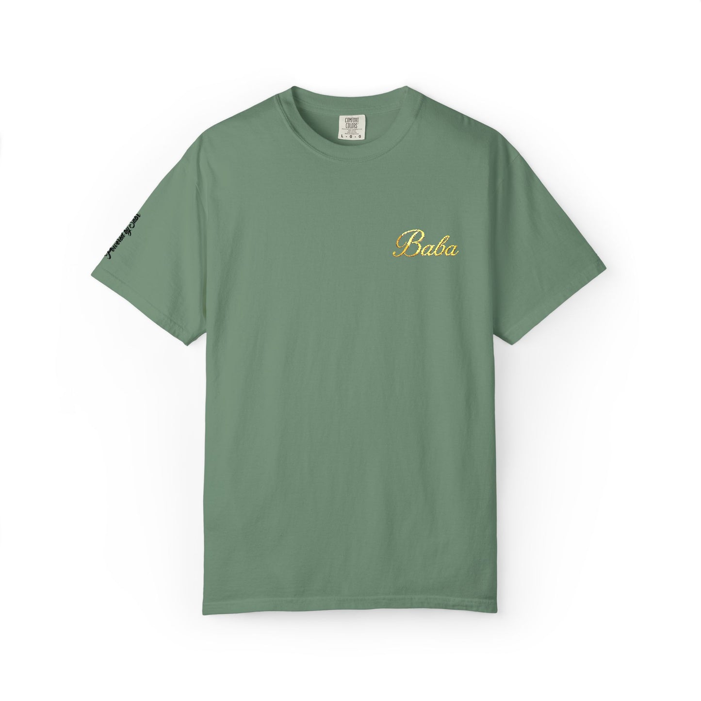 Embroidered gold "Baba" Script Chest T-shirt