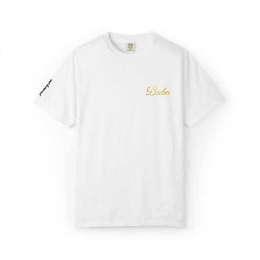 Embroidered gold "Baba" Script Chest T-shirt