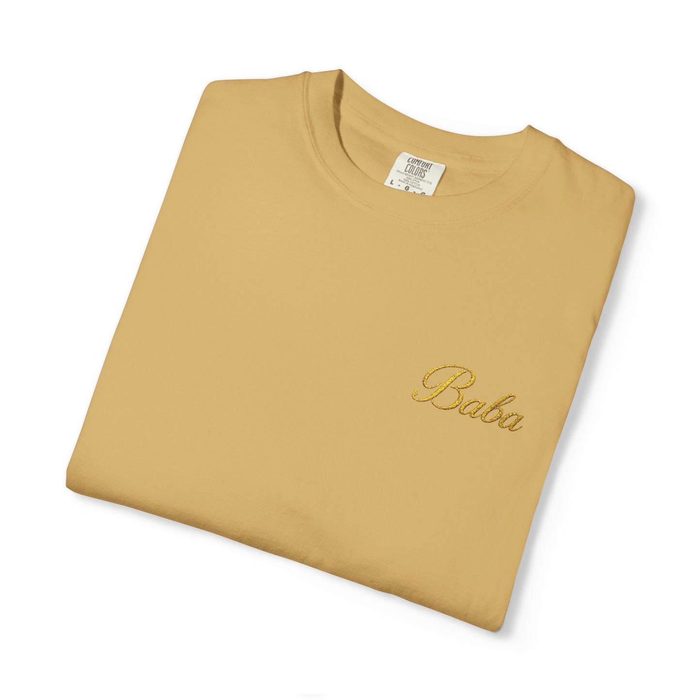 Embroidered gold "Baba" Script Chest T-shirt