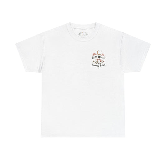 Soft Hearts Strong Faith Tee — Inspirational Floral Moon Graphic T-Shirt