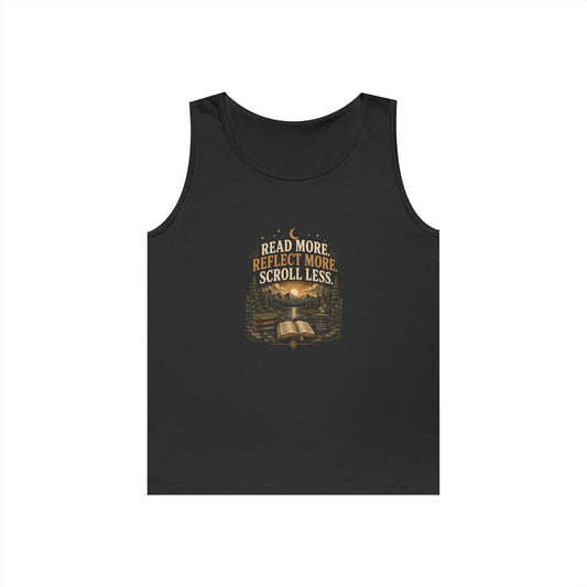 Reading Vibes Tank Top — "Read More Reflect More Scroll Less" Graphic