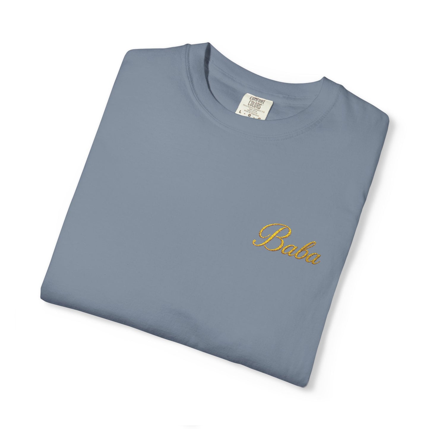 Embroidered gold "Baba" Script Chest T-shirt