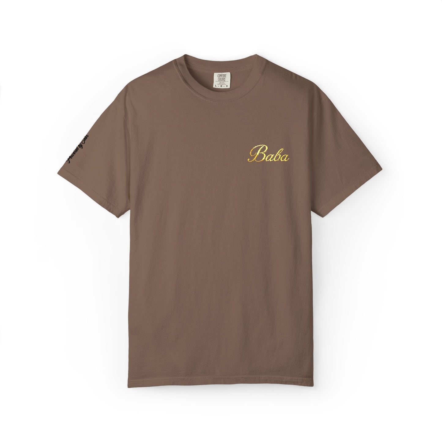 Embroidered gold "Baba" Script Chest T-shirt