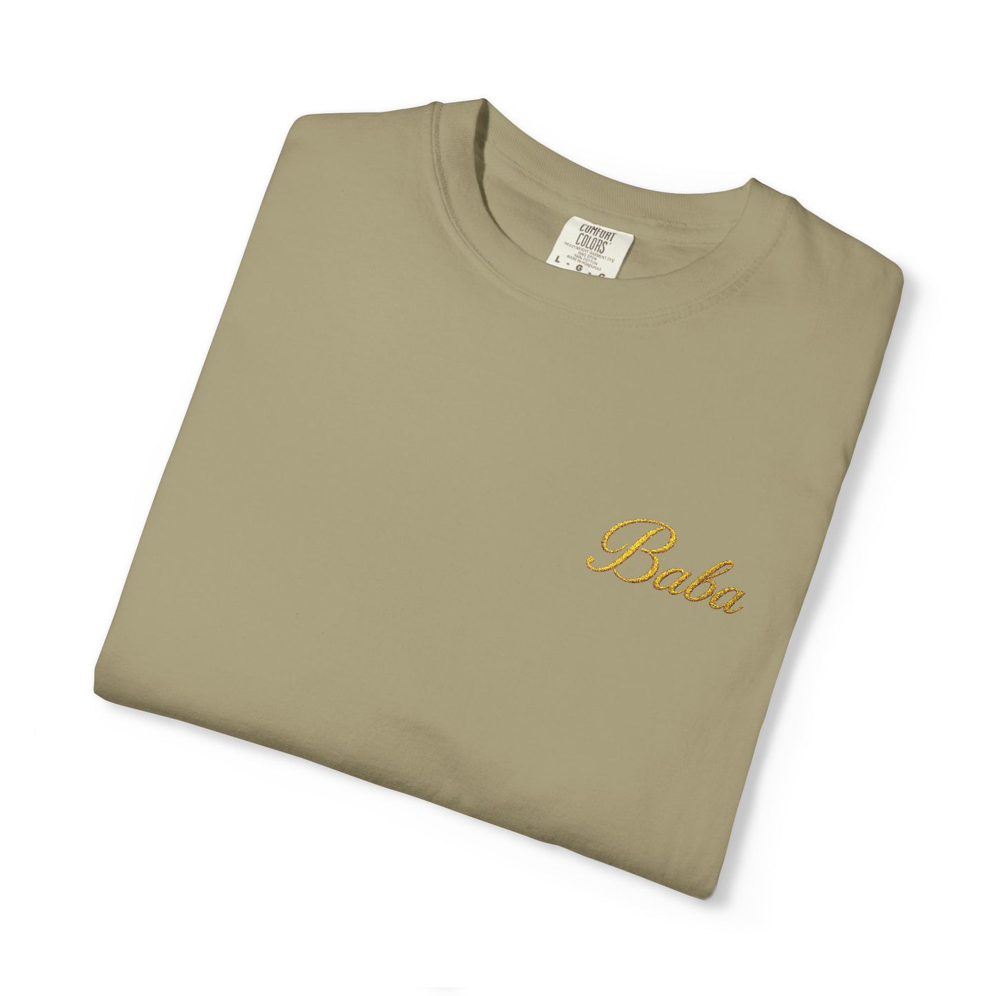 Embroidered gold "Baba" Script Chest T-shirt
