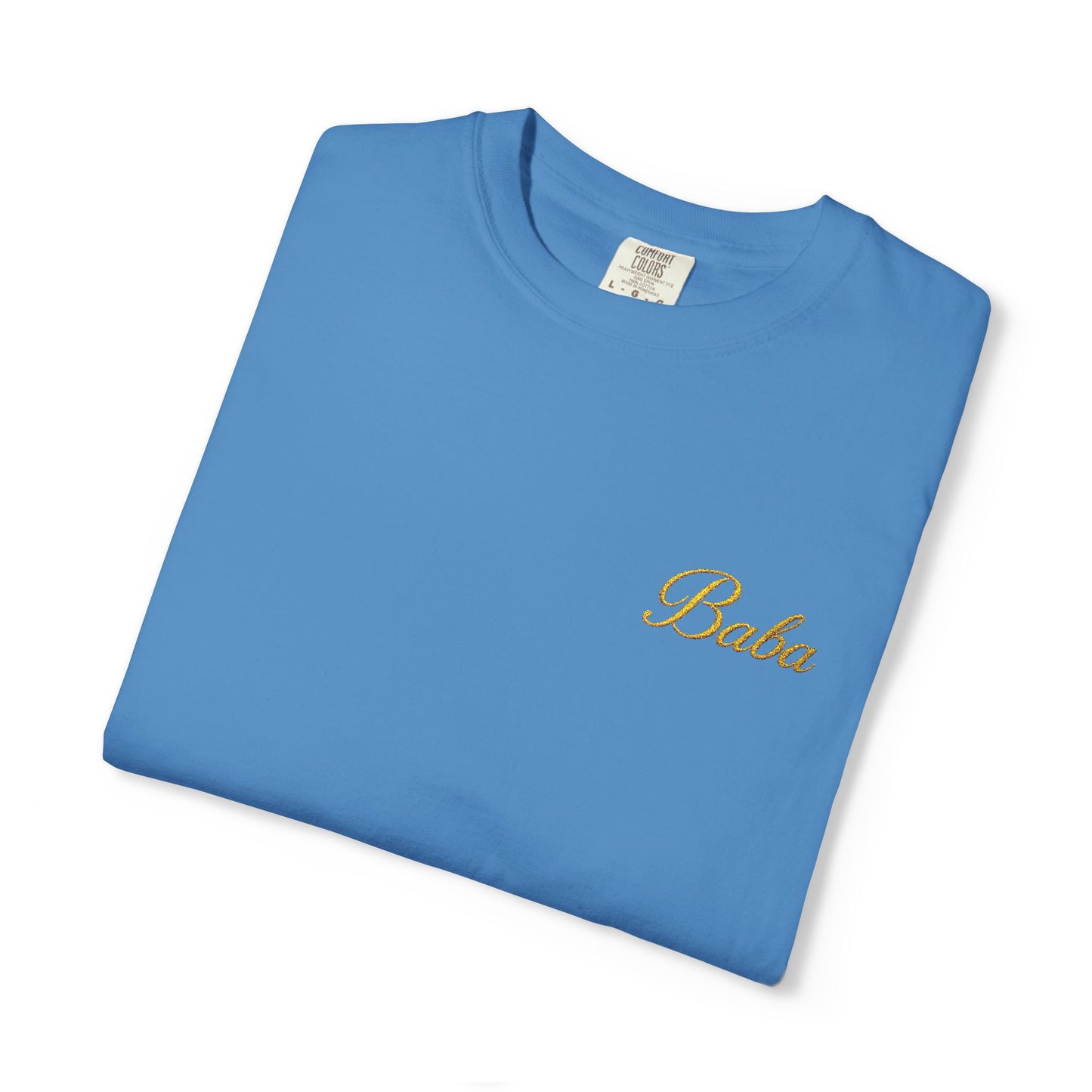 Embroidered gold "Baba" Script Chest T-shirt