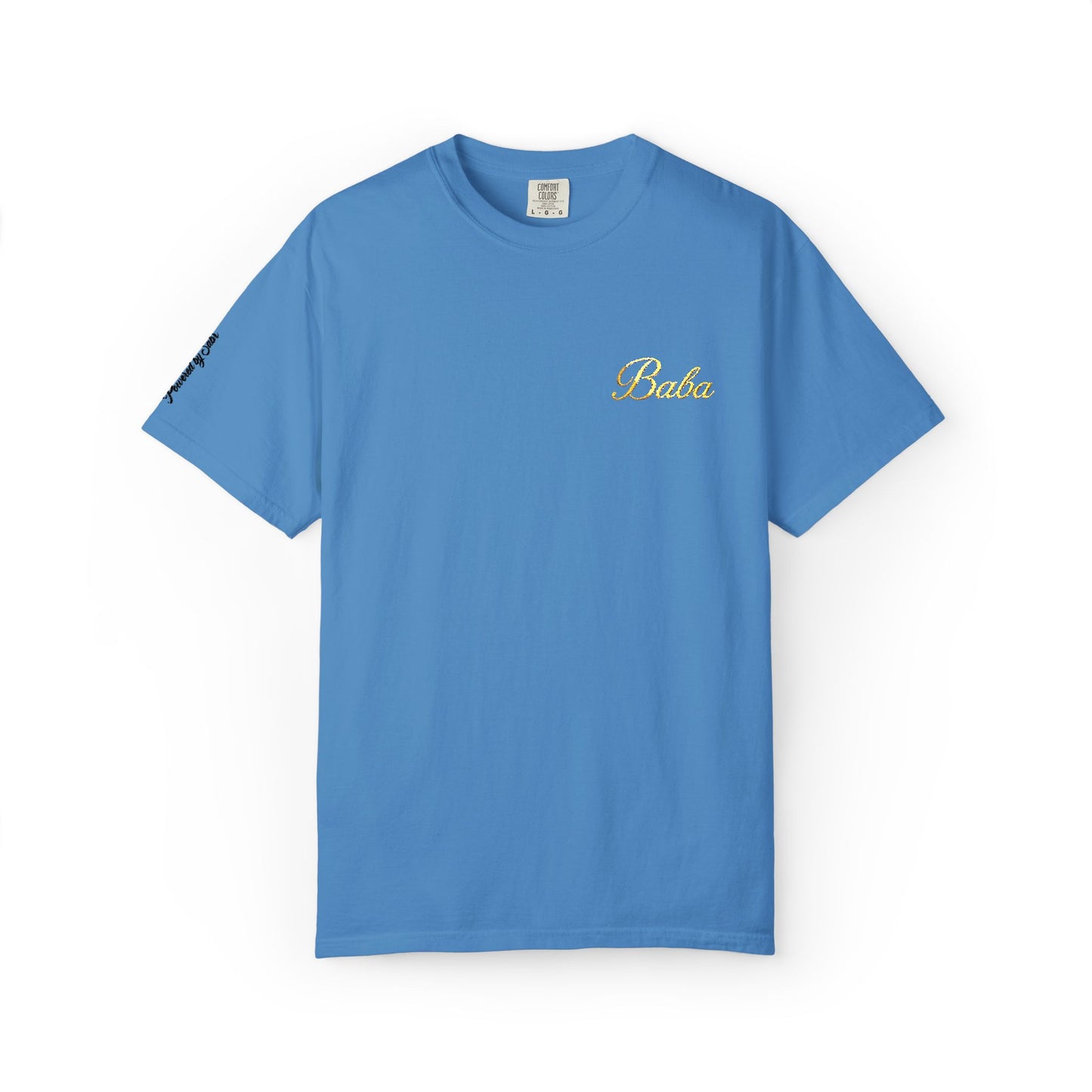 Embroidered gold "Baba" Script Chest T-shirt