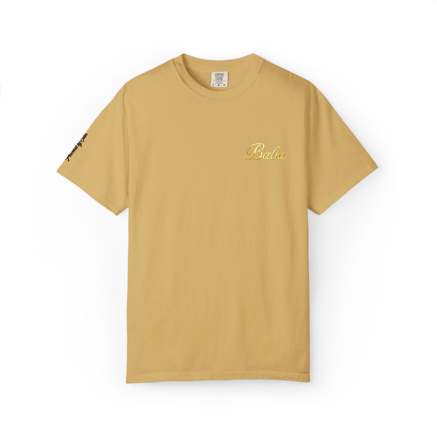 Embroidered gold "Baba" Script Chest T-shirt